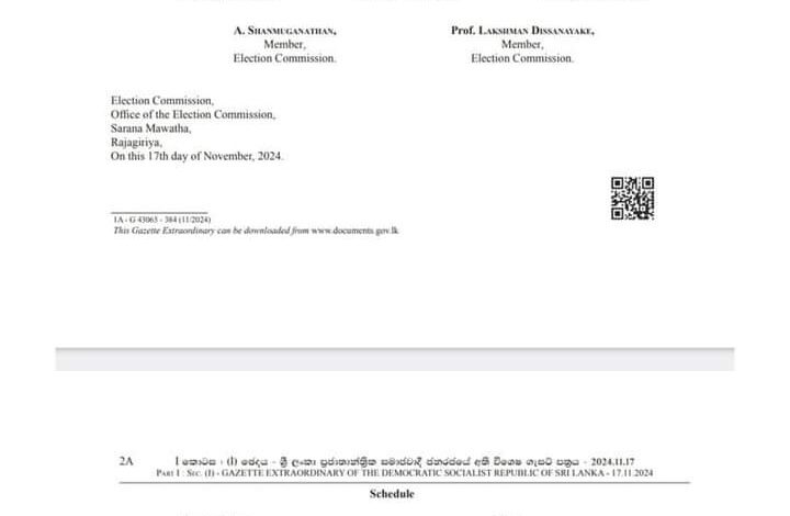 தேர்தல் ஆணைக்குழு வர்த்தமானி வெளியீடு.